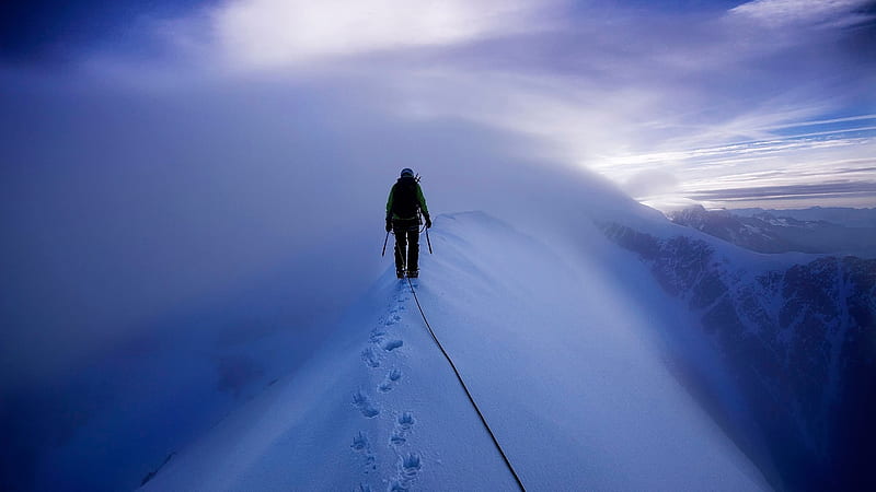 HD wallpaper climber reaching summit in a snow storm mountain summit snow climber storm