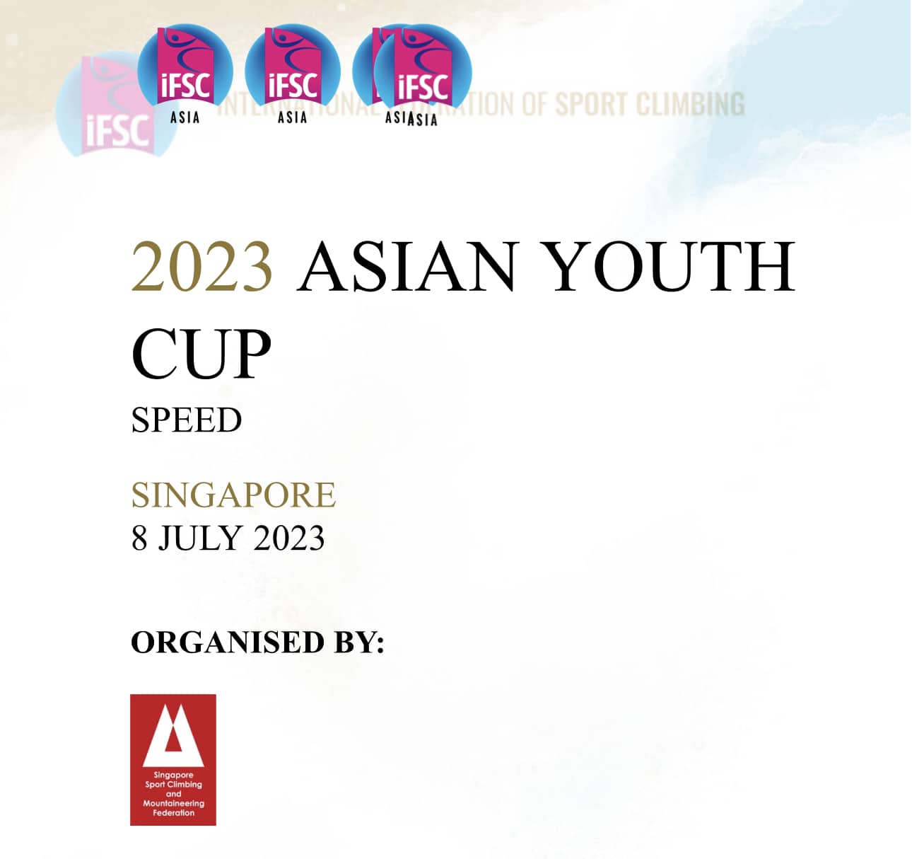 به نقل از فدراسیون کوهنوردی و صعودهای ورزشی،  بنابراعلام شورای قاره‌ای آسیا؛ «فدراسیون جهانی صعودهای ورزشی ACC»؛ فدراسیون صعودهای ورزشی «سنگاپور» قصد دارد مسابقه جام آسیا در گرایش سرعت در رده‌سنی جوانان را برگزار کند. 