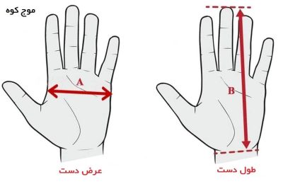 راهنمای سایز دستکش موج کوه