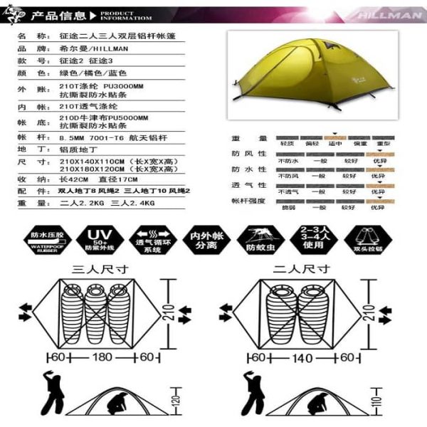 چادر 2 نفره هیلمن HILLMAN مدل HN02 سه فصل