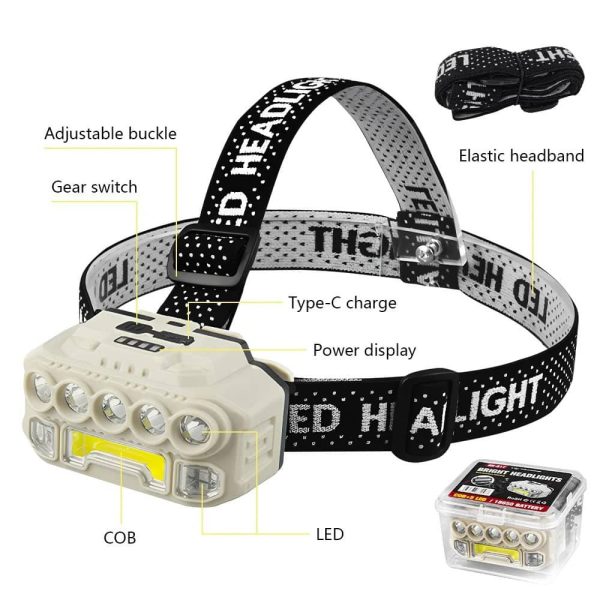 چراغ پیشانی شارژی سنسوردار HX-817S (COB + 5 LED)