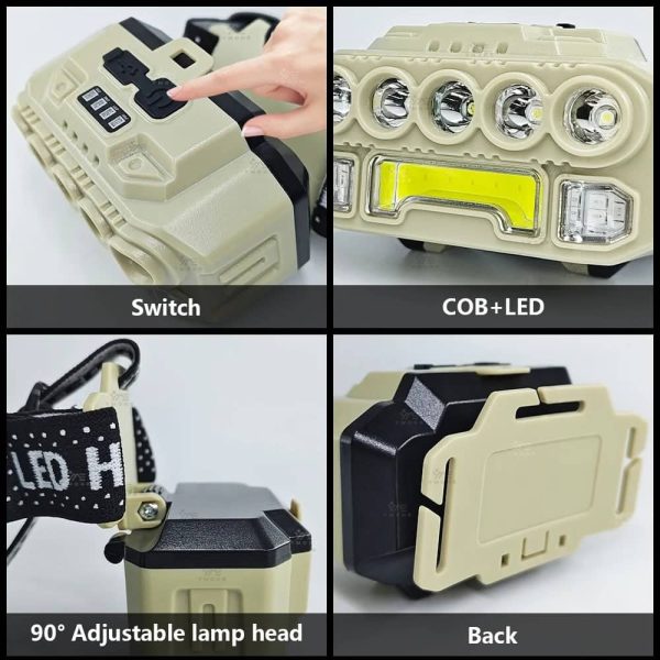 چراغ پیشانی شارژی سنسوردار HX-817S (COB + 5 LED)