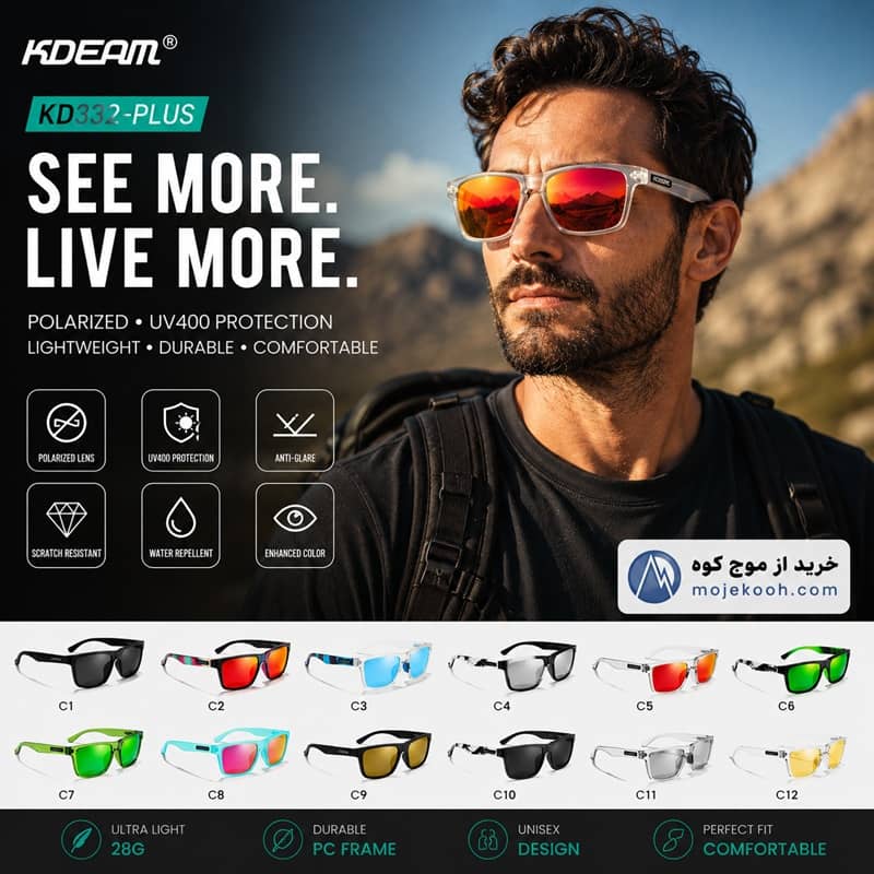عینک آفتابی KDEAM مدل KD332-PLUS | ترکیب استایل، محافظت و عملکرد حرفهای - Image 12